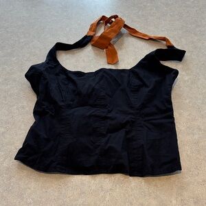 Free People Black Crop halter Top with Brown Straps